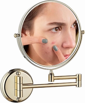 Wall Mounted Makeup Mirror with Magnification, Two-Sided Bathroom Mirror, 360°rotatable, The Stand can be Folded and Unfolded, Gifts for Handsome Men and Women, for Makeup and face Cleansing.-5X||F