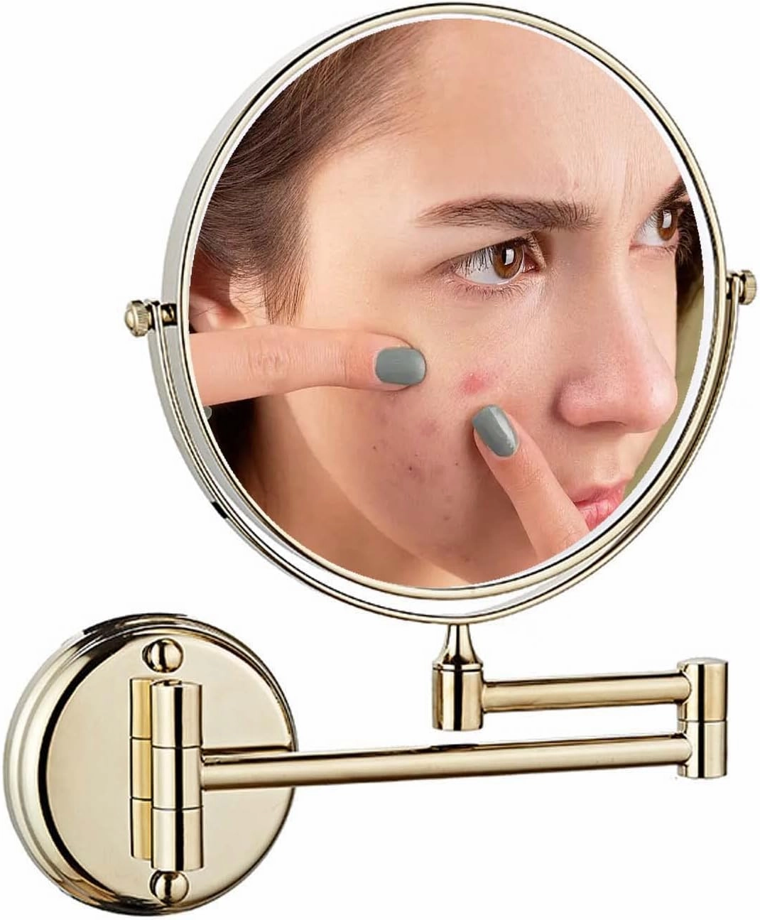 Wall Mounted Makeup Mirror with Magnification, Two-Sided Bathroom Mirror, 360°rotatable, The Stand can be Folded and Unfolded, Gifts for Handsome Men and Women, for Makeup and face Cleansing.-5X||F