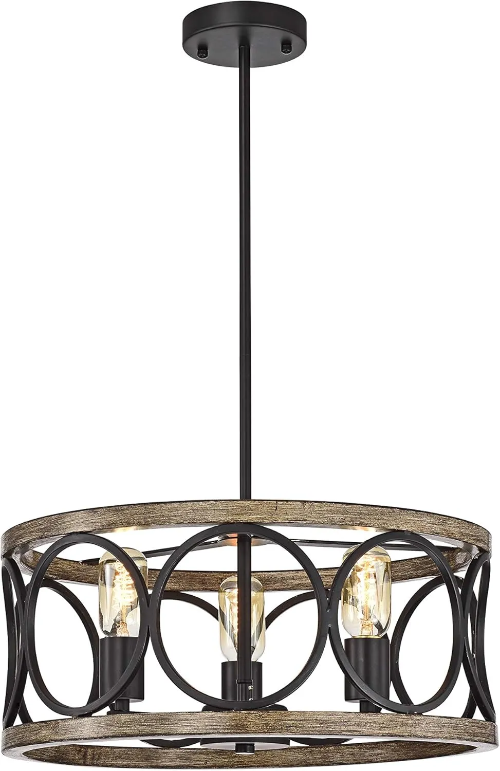 Warehouse of Tiffany MD05/3 Lassy Matte Black 3-Light Drum Cage Open Metal Hoops Shade Chandelier, Brown
