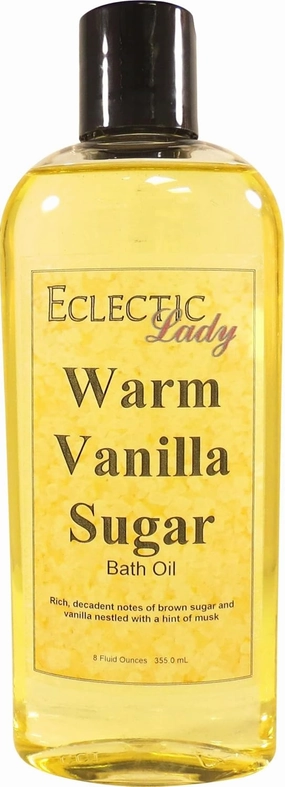 Warm Vanilla Sugar Bath Oil by Eclectic Lady - Scented Bath Oil - Relaxing & Moisturizing Bathing Oil - Fragrance Body Oil For Dry & Rough Sensitive Skin - Body Daily Nourishing Shower Oil (8 oz)