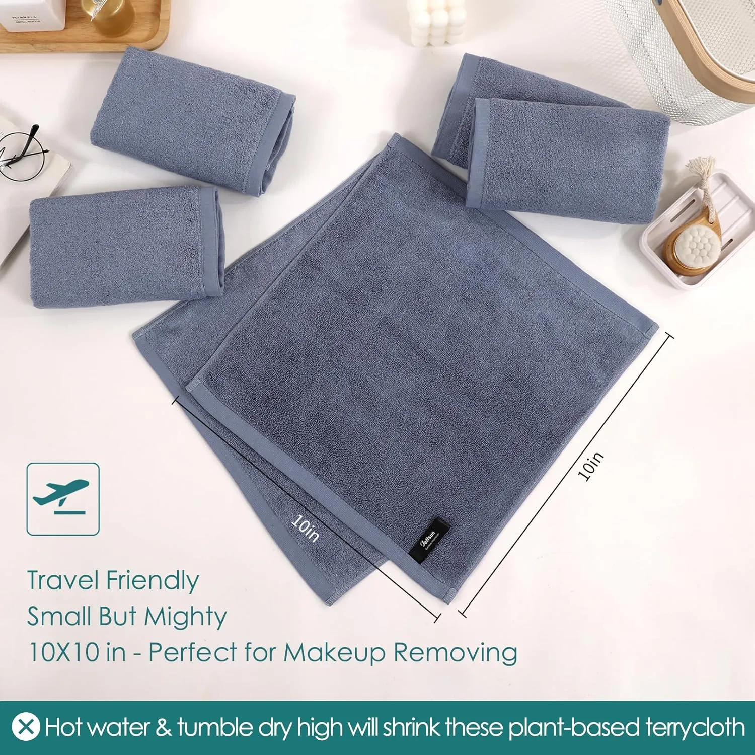 Wash Cloths 12 Pack, Reusable Makeup Remover Towel, Super Soft and Gentle Face Towel for Sensitive Skin, 10x10 inch Small Face Washcloths, Easy to Clean Lint Free Slate Blue Facial Cleansing Cloths