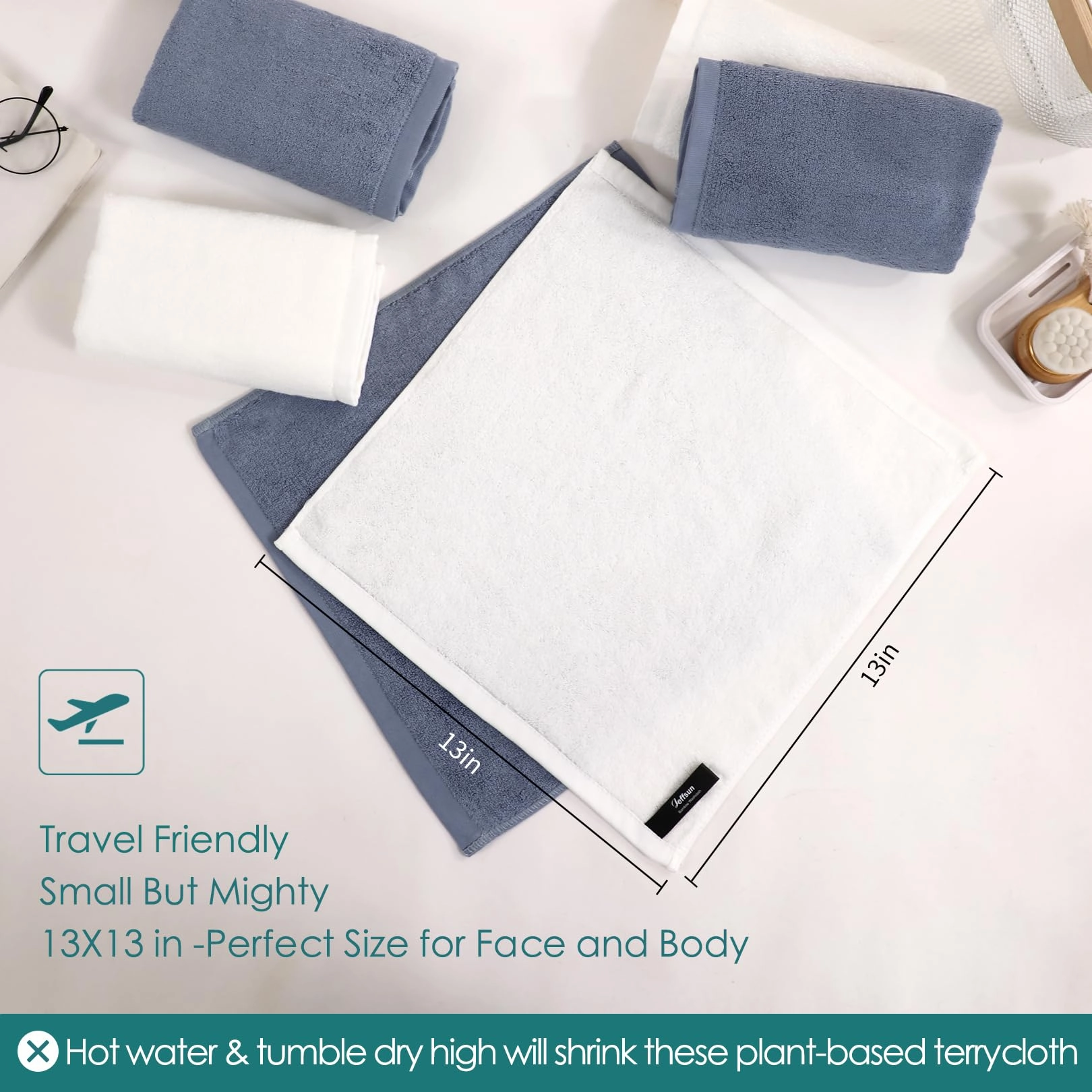 Wash Cloths 12 Pack, 13x13 inch Large Face Towel on Sensitive Skin, Easy to Clean Slate Blue Makeup Eraser Cloth, Super Soft and Gentle Bath Washcloths for Face and Body, Reusable Facial Clean Clot