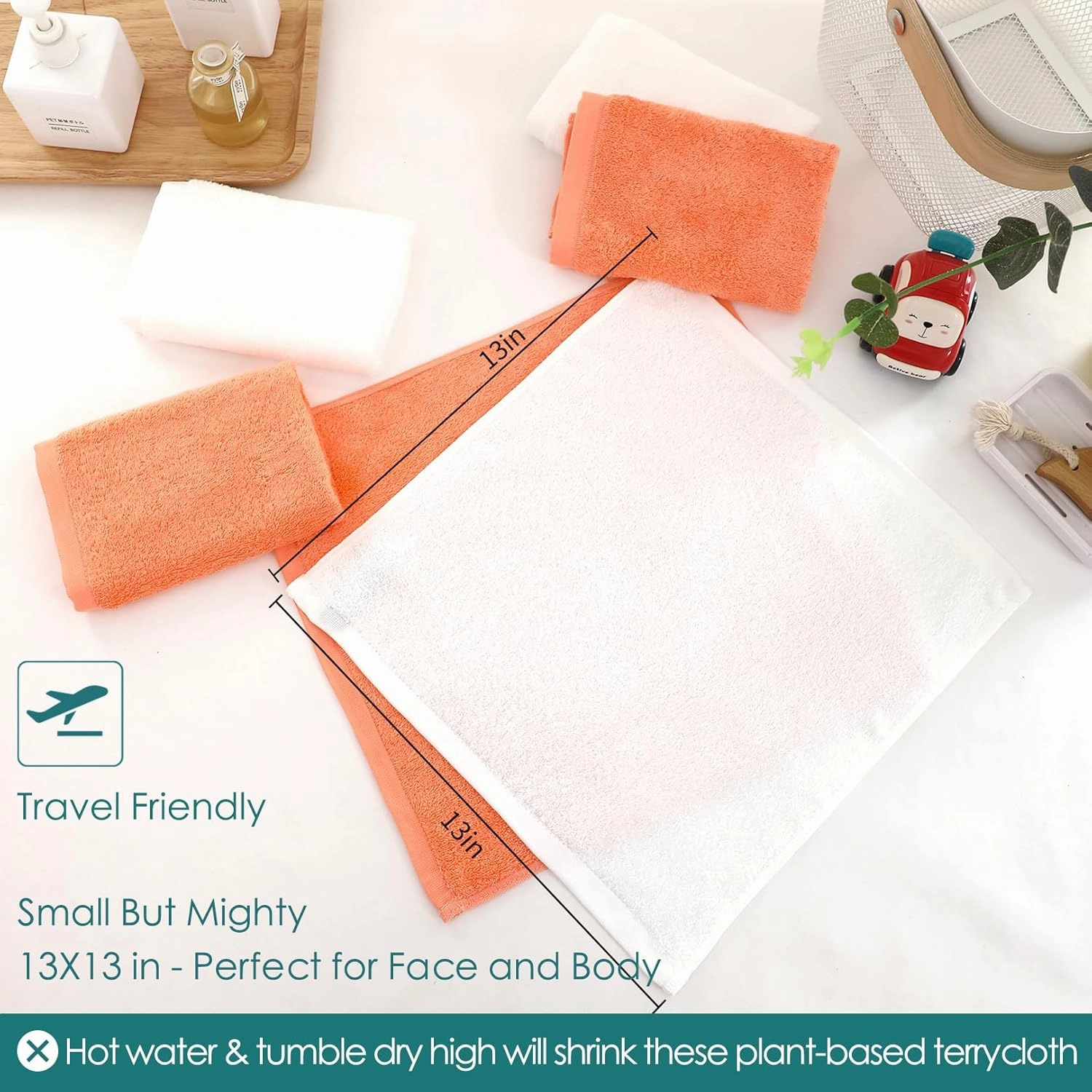 Wash Cloths 6 Pack, Super Soft and Gentle Face Towels on Sensitive Skin, 13x13 inch Large Bath Washcloths for Face and Body, Reusable Makeup Remover Eraser, Easy to Rinse White Facial Cleaning Cloths