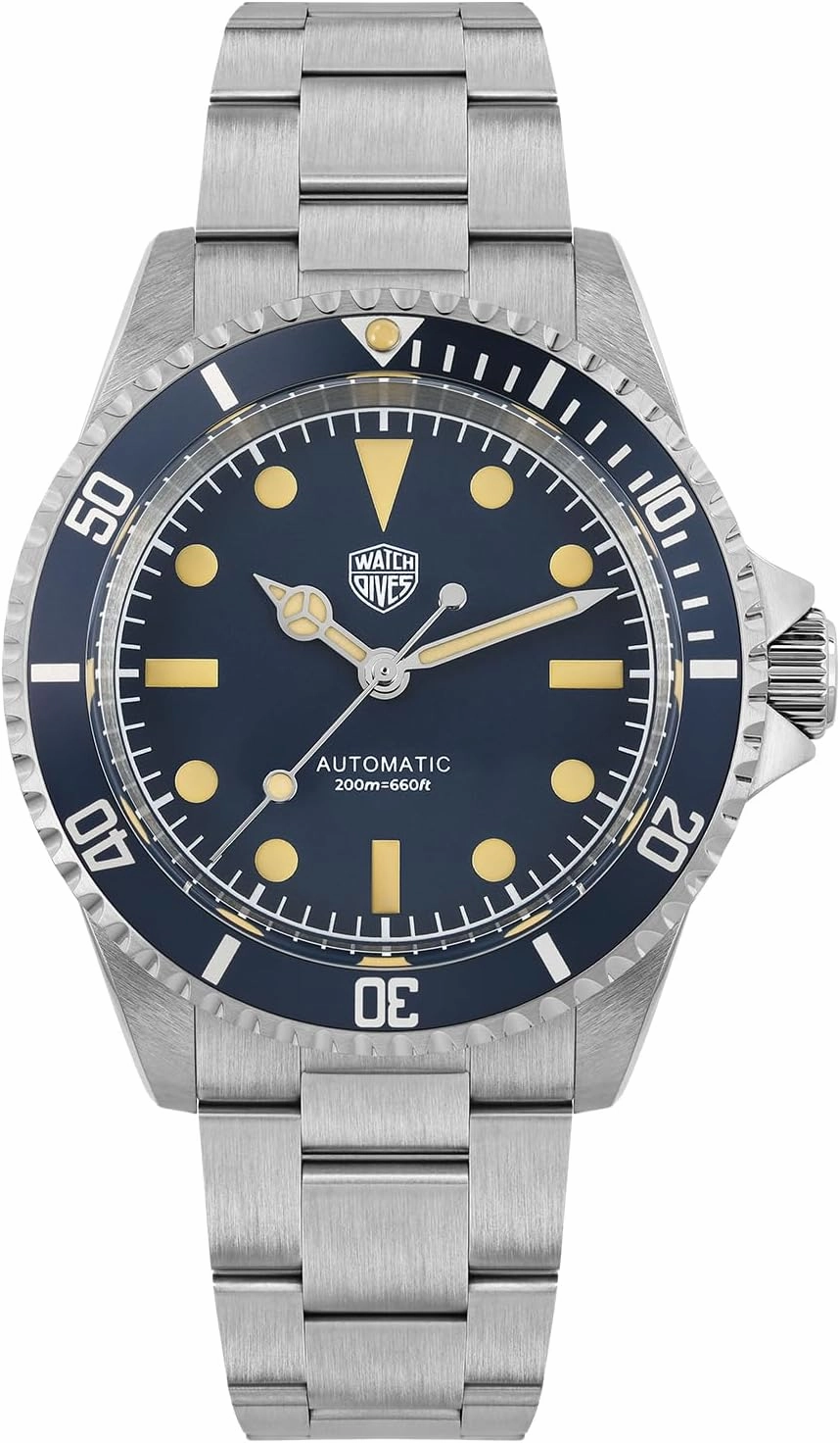 watchdives Dive Watches for Men, WD79090 Vintage Sub Watch NH35 Automatic 20Bar Men Watch 40mm Domed Sapphire Crystal Wristwatch Blue Dial