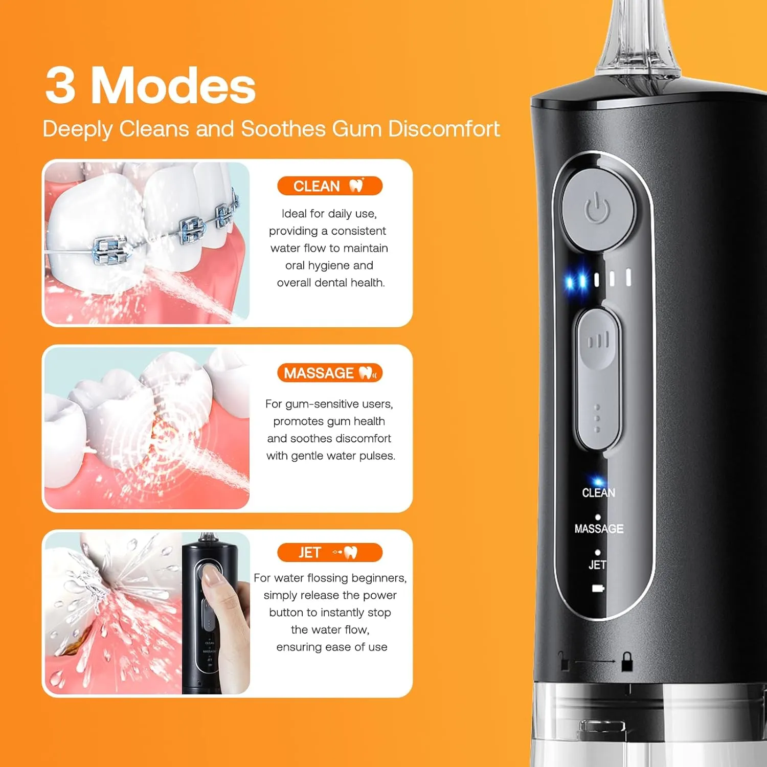 Water Flossers for Teeth, Bitvae Portable 300ML Electric Flosser Pick, USB Rechargeable Water Teeth Cleaner Picks, 3 Cleaning Modes, 6 Jet Tips, IPX7 Waterproof, Water Flosser for Teeth Cleaning