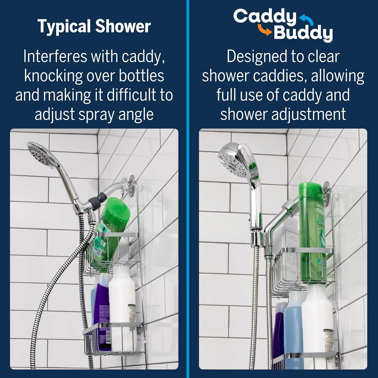 Waterpik Caddy Buddy Pivoting Hand Held Shower Head With 5-Foot Hose, 5-Mode with High Pressure Sprays, Matte Black, PHO-555E