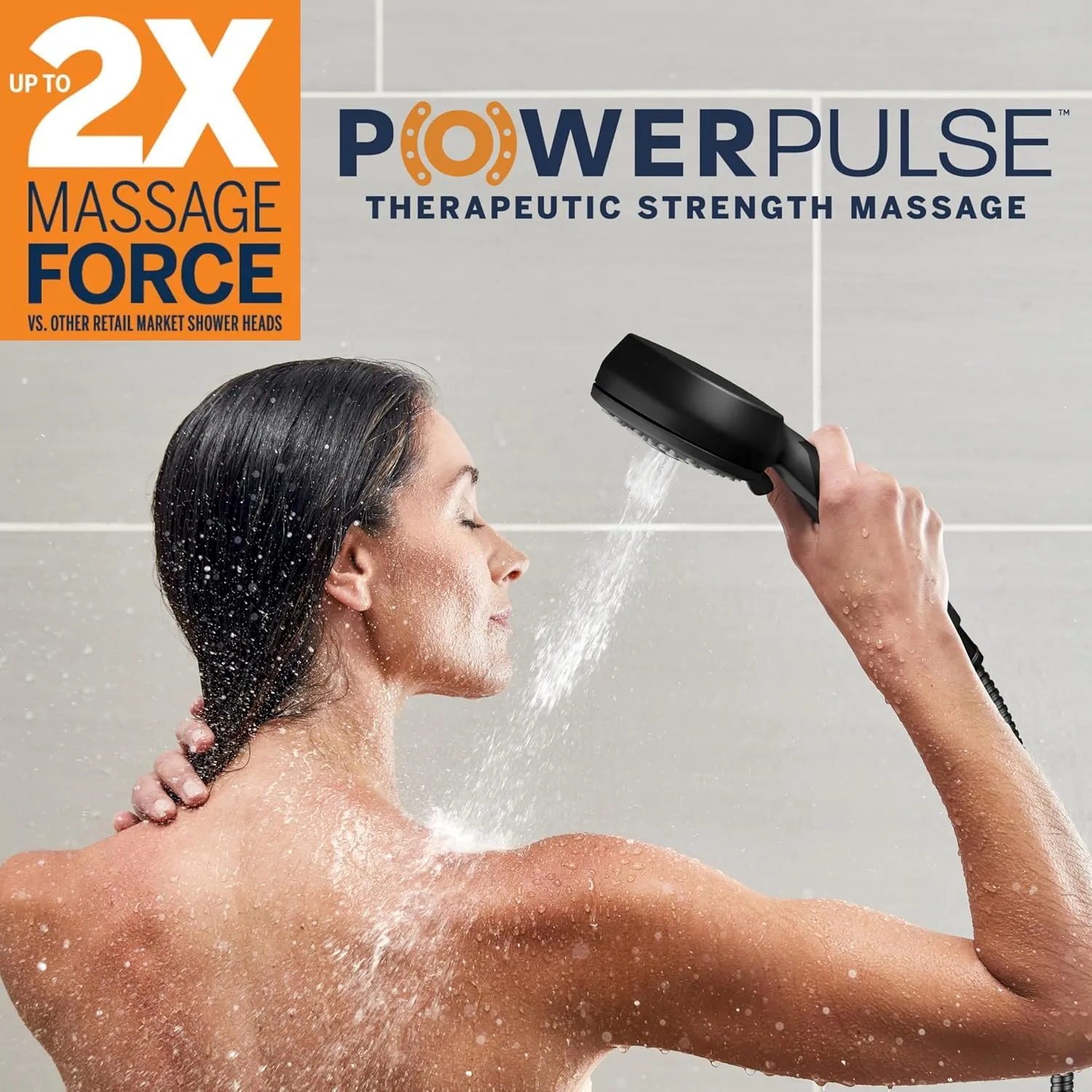 Waterpik High Pressure Hand Held Shower Head With Hose, PowerPulse Massage 7-Mode, Matte Black XPB-765ME
