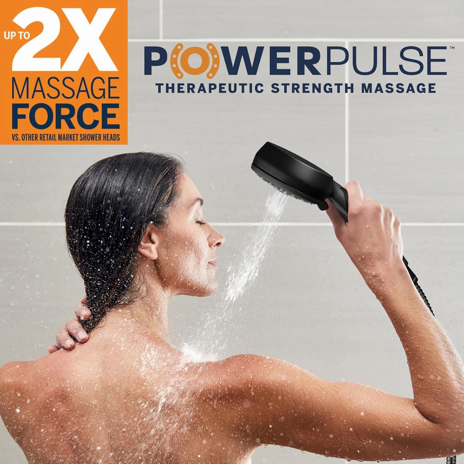 Waterpik High Pressure Hand Held Shower Head With Hose, PowerPulse Massage 7-Mode, Matte Black XPB-765ME