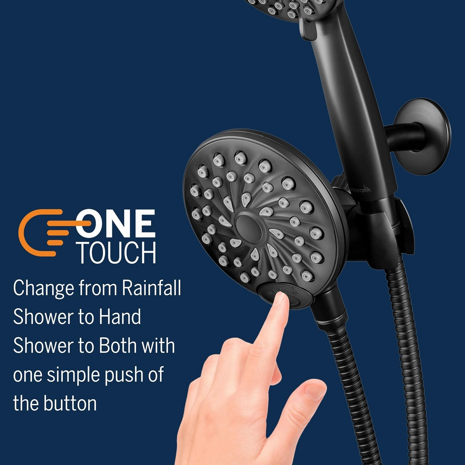 Waterpik One-Touch Dual 2-in-1 Shower System With Rain Shower Head and 7-Mode Hand Held Shower Head, Matte Black XPB-135E-765ME