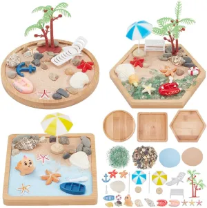 WEBEEDY 3 Sets Miniature Beach Zen Garden Kit Sand Craft Kit Ocean Beach Sandbox Decorations Meditation Mini Zen Garden Accessories for Home Therapy Office Desktop Decor Unique Gift