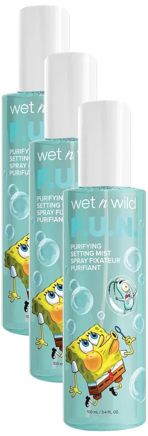Wet n Wild Purifying Setting Mist SpongeBob Squarepants Makeup Face Cleanser Setting Spray Face Moisturizer (1114231), F.U.N, 3.4 Fl Oz (Pack of 3)