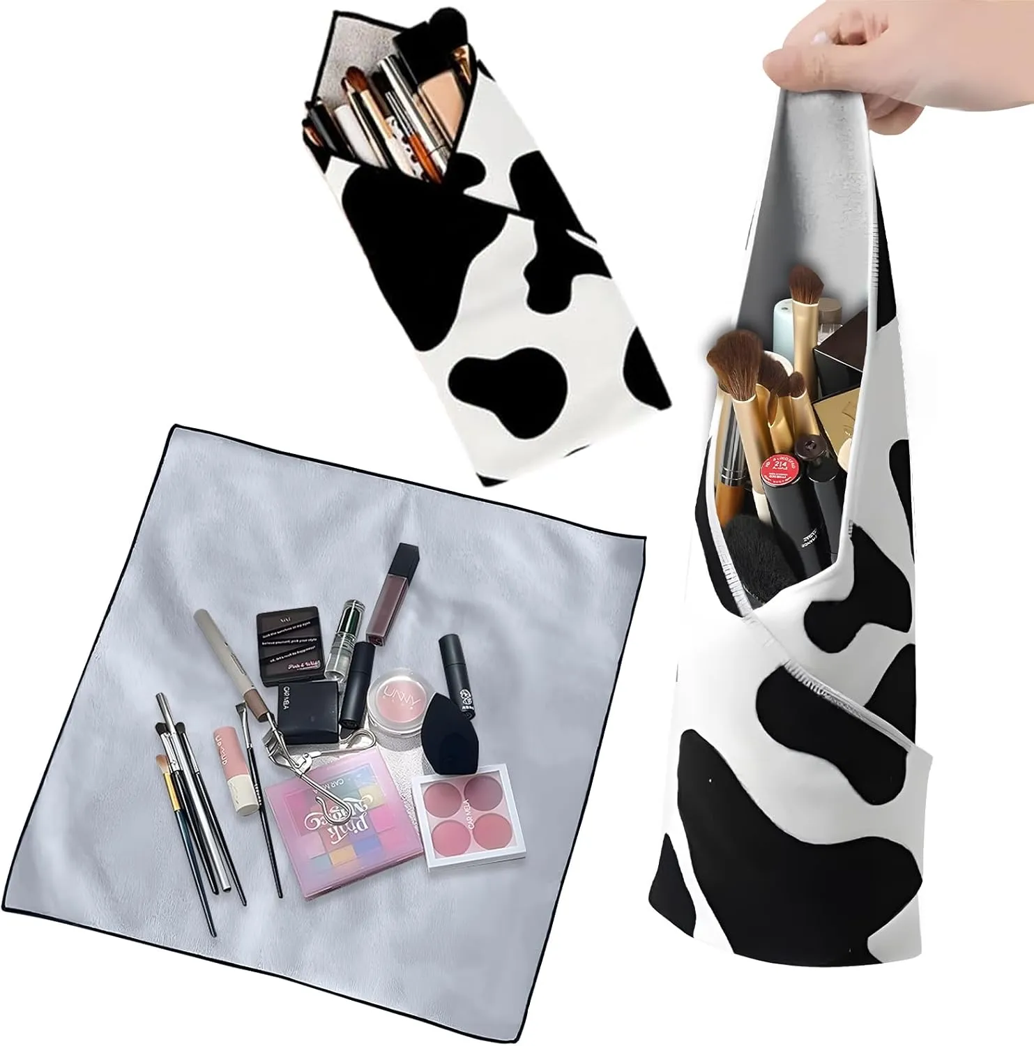 WGL&HJ 2 Pcs Magic Makeup Bag,Open Lay Flat Travel Portable Cosmetic Bag For Women,Self Adhesive Magic Makeup Wrap Cloth,Personalized Makeup Pouch（Forest Animal Style）