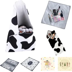WGL&HJ 2 Pcs Magic Makeup Bag,Open Lay Flat Travel Portable Cosmetic Bag For Women,Self Adhesive Magic Makeup Wrap Cloth,Personalized Makeup Pouch（Forest Animal Style）