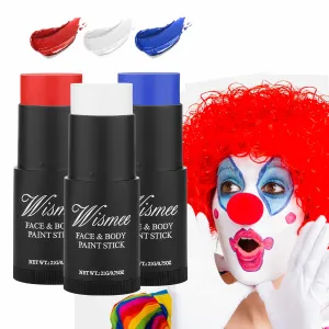 White Face Paint Stick Bundle with Blue & Red Body Paint Stick (0.75Oz) Non-Toxic Oil Based Face Makeup Crayons for Halloween Clown Joker SFX Makeup