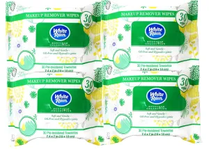 White Rain Boutique Collection Makeup Remover Wipes, Soft & Gentle, Oil-Free & Hypoallergenic, 7.4 x 7 in, 30 Count - 4 Pack