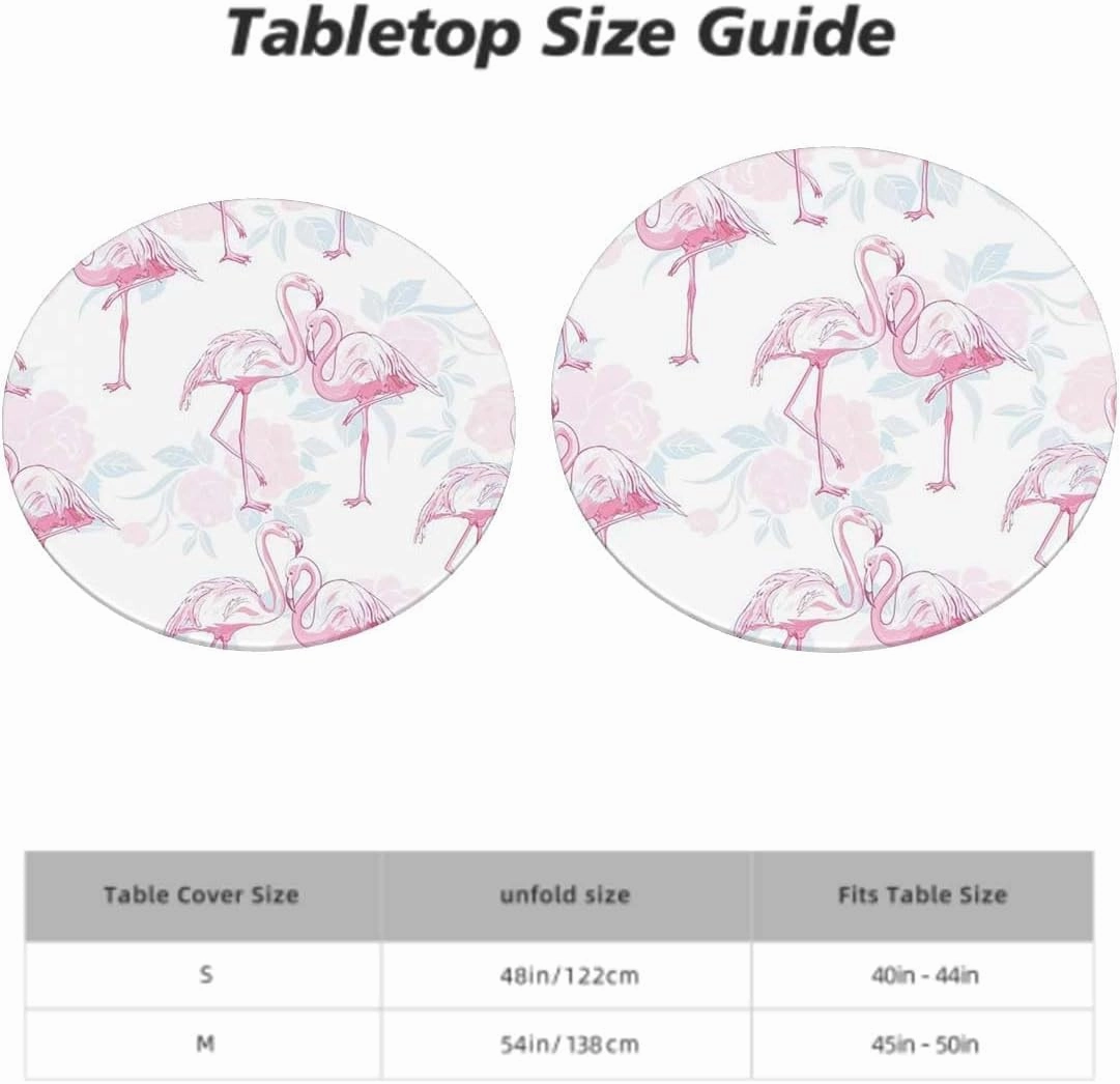 White Pink Round Tablecloth with Elastic Edge Flamingo Pastel Colored Standing with Elastic Edge Polyester Waterproof Spill Proof Table Cover Exotic Fits up 40"-44" Diameter Tables