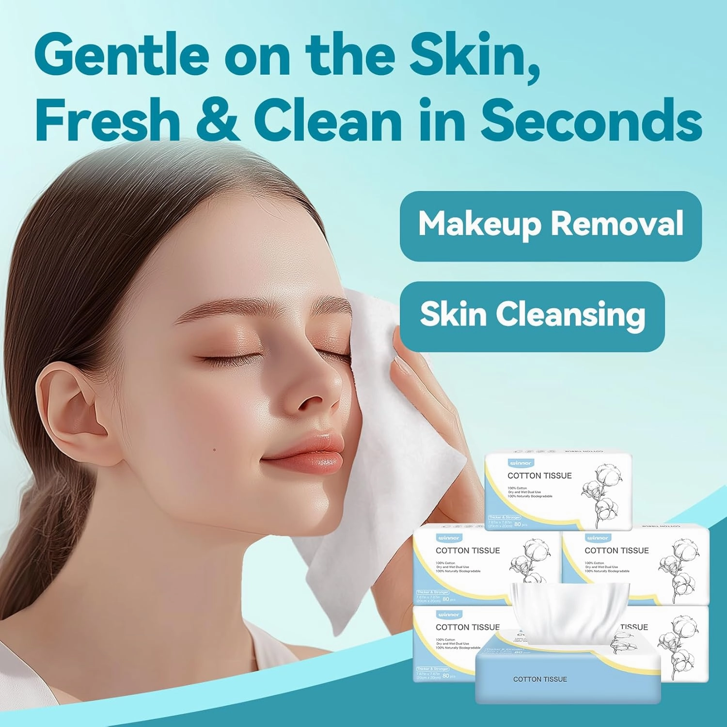 Winner Disposable Face Towel - 100% USA Cotton Face Towels, Unscented Facial Wash Cloth for Sensitive Skin, Super Soft & Thick Facial Towels, Makeup Remover Dry Wipes, 480 Count