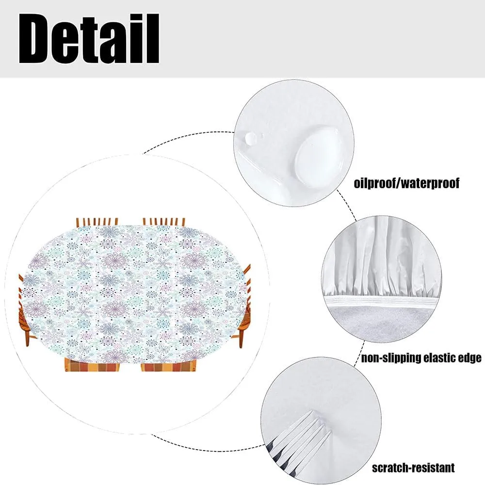 Winter Fitted Table Cover, Pastel Colored Cheerful Composition with Abstract Snowflakes and Curls, Indoor/Outdoor Waterproof Tablecloth, Patio and Kitchen Dining, Fits 48" x 72" Table, Lavender Green