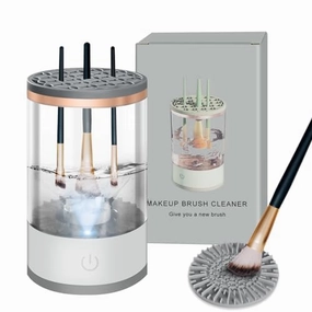 Wireless Electric Makeup Brush Cleaner - 2024 Upgrade, Fast Cleaning Machine with 800mAh Battery & Type-C Charging, Transparent