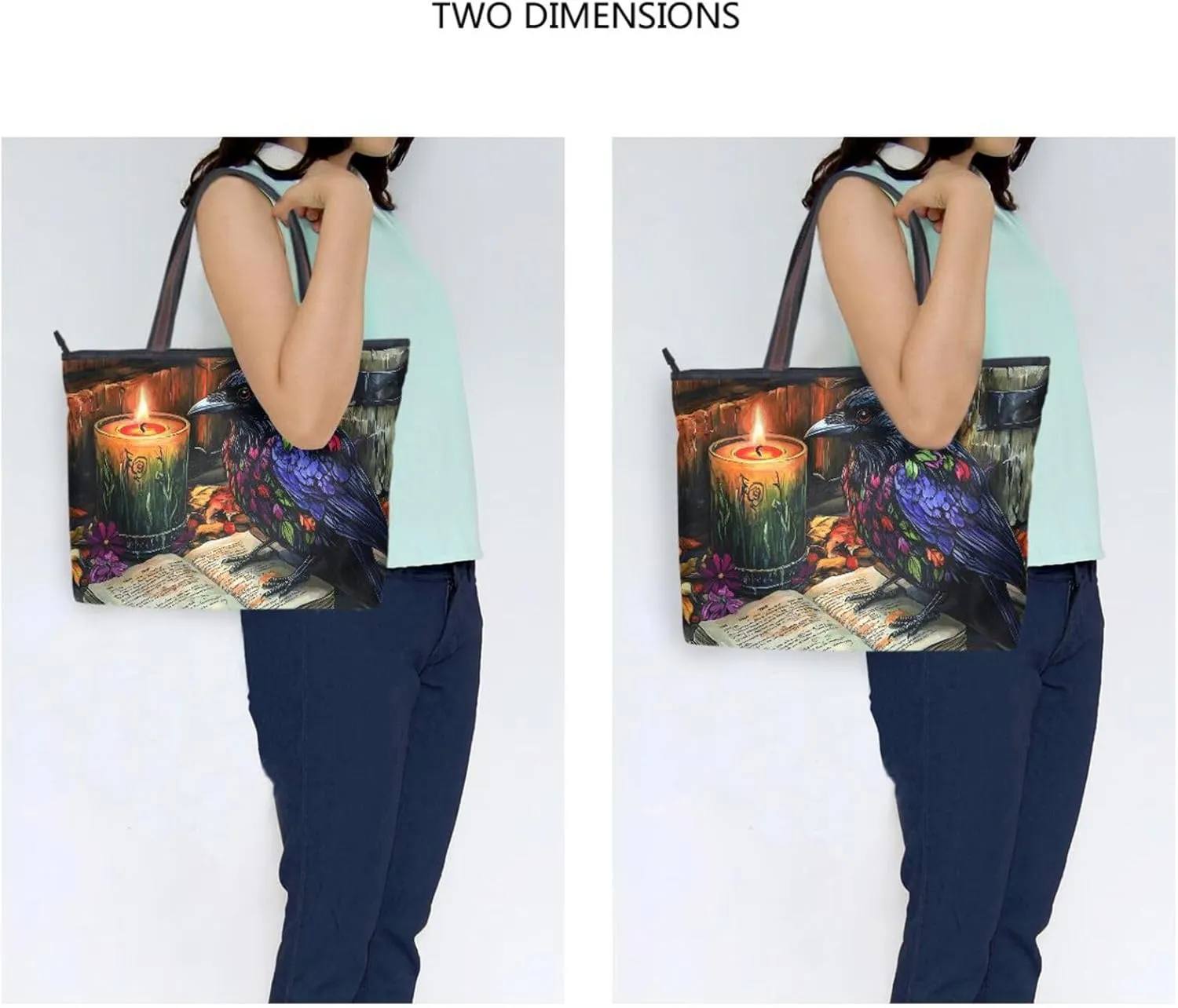 Women Tote Bag Gothic Crow Print for Everyday & Travel, Handbag Purse Reusable Grocery Bag Large