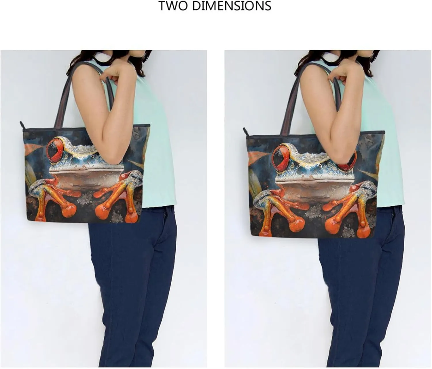 Women Tote Bag Portrait Frog Print for Everyday & Travel, Handbag Purse Reusable Grocery Bag Large