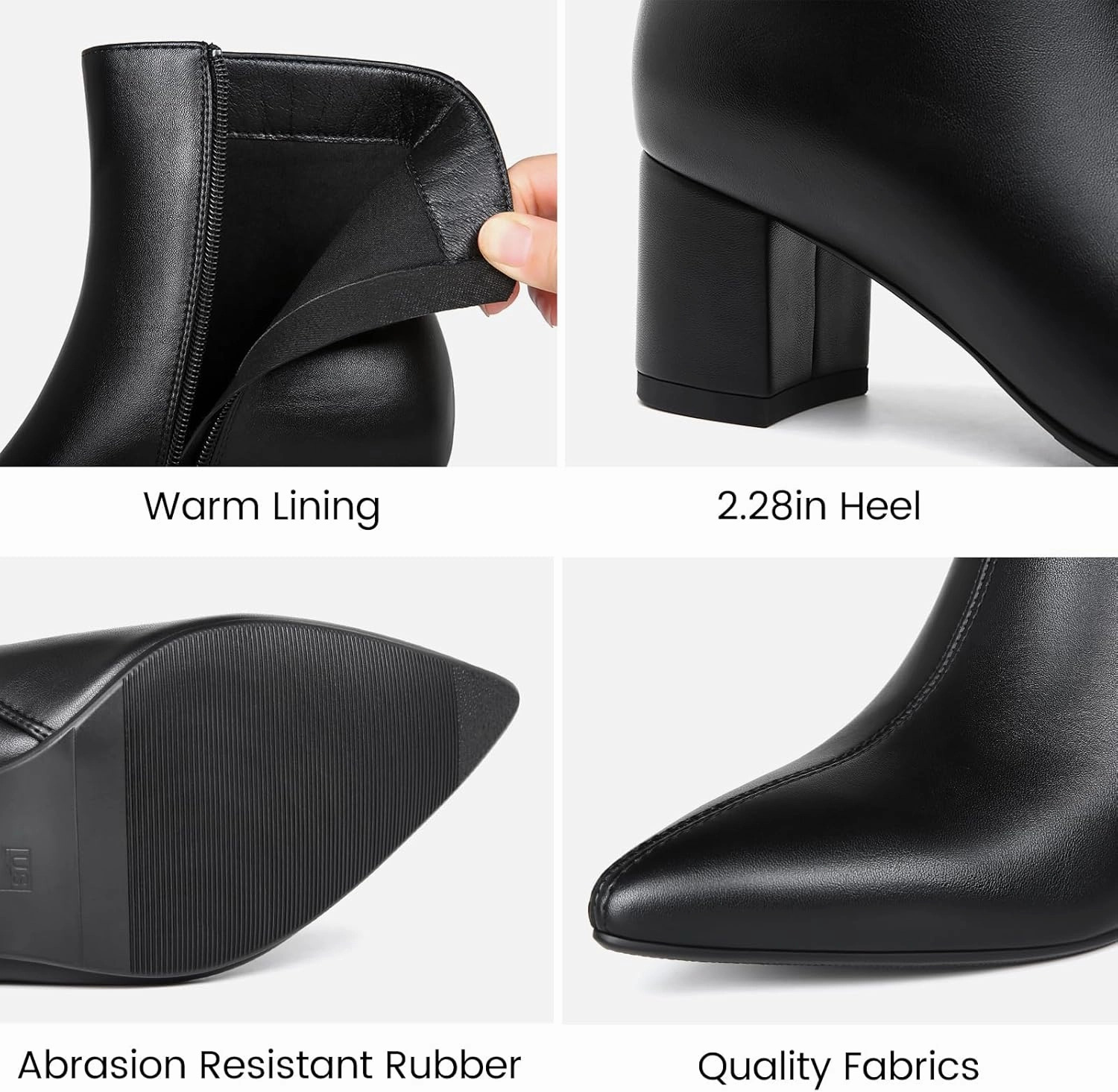 Women's Ankle Boots Pointed Toe Chunky Block Heel Short Boots for Women Low Heeled Booties
