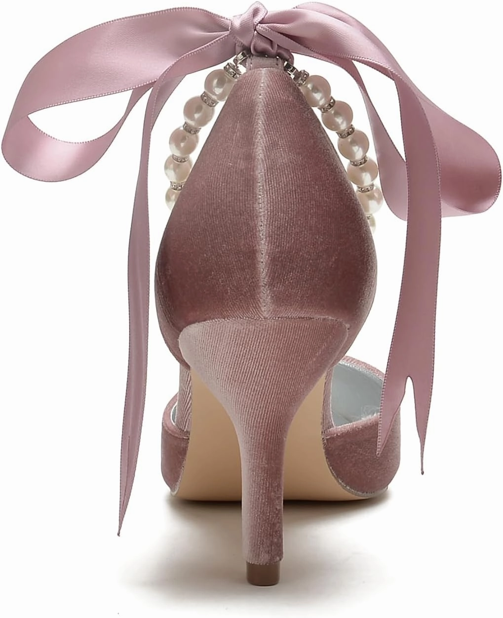 Womens Velvet Pointed Toe High Heel Pumps Comfort Kitten Heels for Bride Pearls Prom Evening Party Dress Shoes