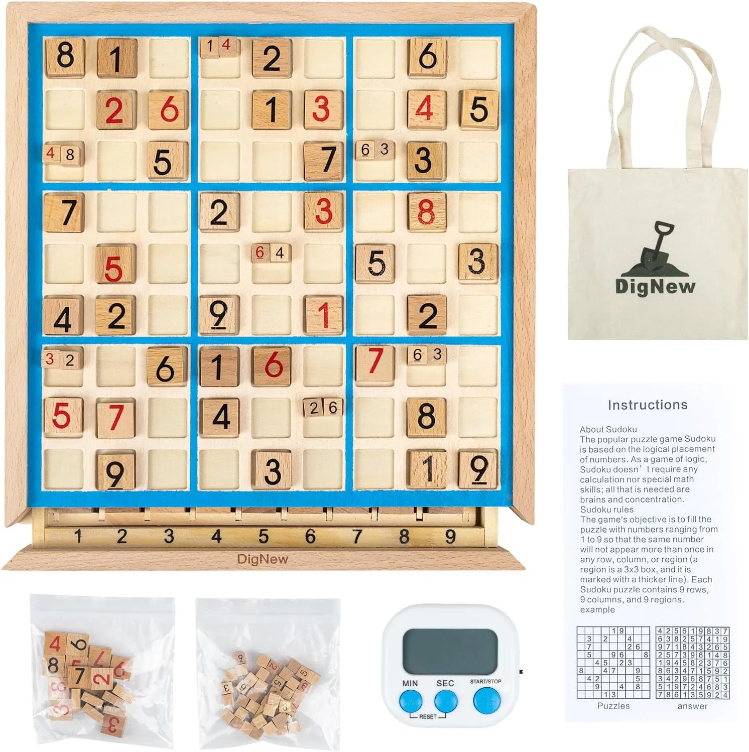 Wooden Sudoku Board Game with Drawer, Equipped with 45 Small Chess Pieces for Thinking &200-Puzzles Sudoku, Brain Teaser Desktop Toys, IQ Game