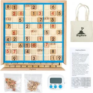 Wooden Sudoku Board Game with Drawer, Equipped with 45 Small Chess Pieces for Thinking &200-Puzzles Sudoku, Brain Teaser Desktop Toys, IQ Game