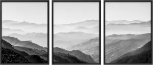 Woodrose Framed Wall Art Collage Print Gallery Set Black and White Mountain Range Landscape Nature Wilderness Photography Modern Rustic Travel for Living Room, Bedroom, Office - 12"x16"x3 BLACK