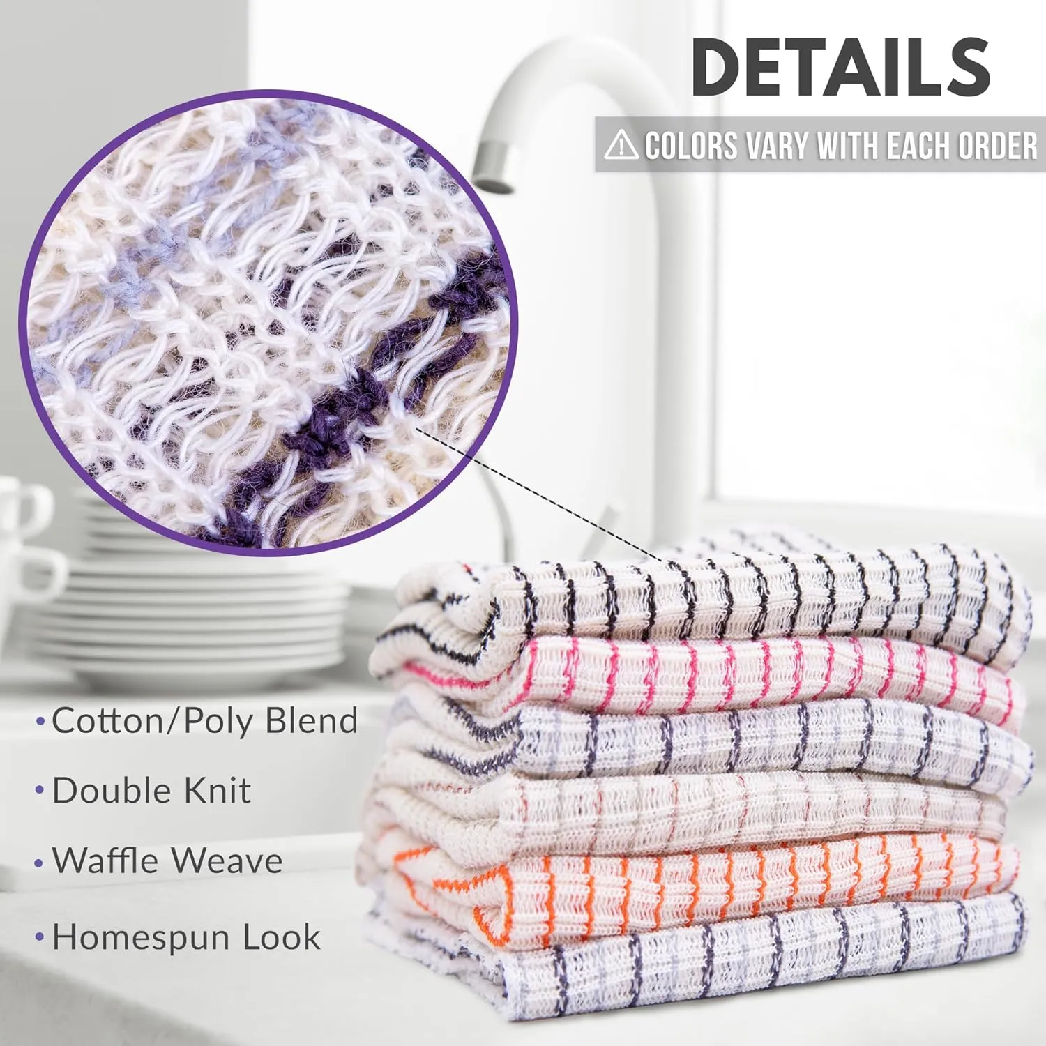 World's Best Kitchen Dish Cloths - Set of 6 Assorted Dishcloths for Washing Dishes - Absorbent Poly Cotton Waffle Weave Dish Rags, Made in USA