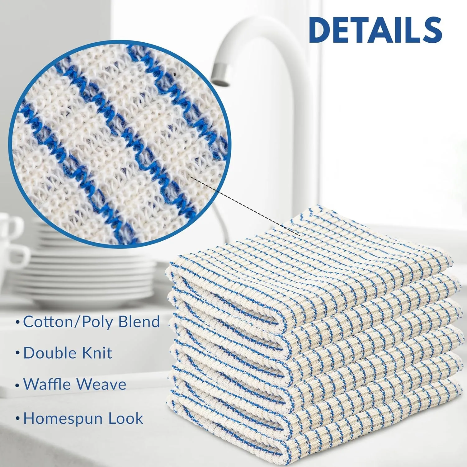 World's Best Kitchen Dish Cloths - Set of 6 Blue Dishcloths for Washing Dishes - Absorbent Poly Cotton Waffle Weave Dish Rags, Made in USA