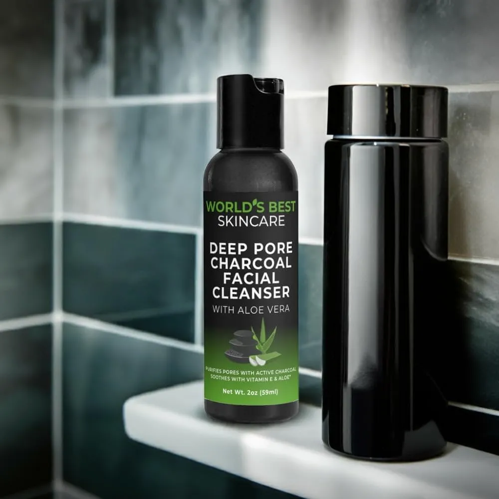 World's Best Supplements Deep Pore Charcoal Facial Cleanser with Aloe | Activated Charcoal for Daily Skin Detox | 2oz