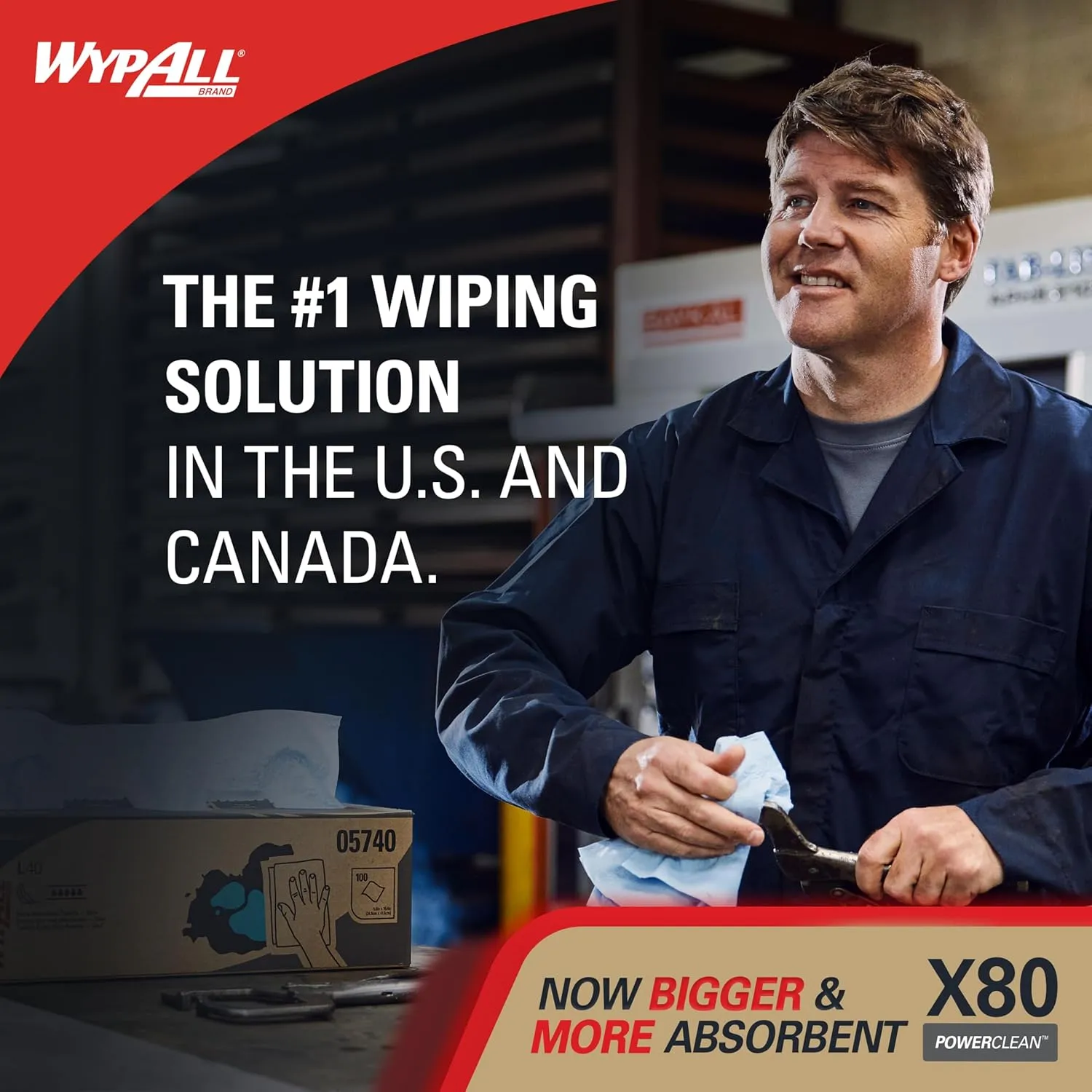 WypAll PowerClean X80 Cloths Heavy Duty Wipes (41055), Jumbo, Extended Use Towels, Red (1 Roll of 475 Sheets, 475 Sheet Total)