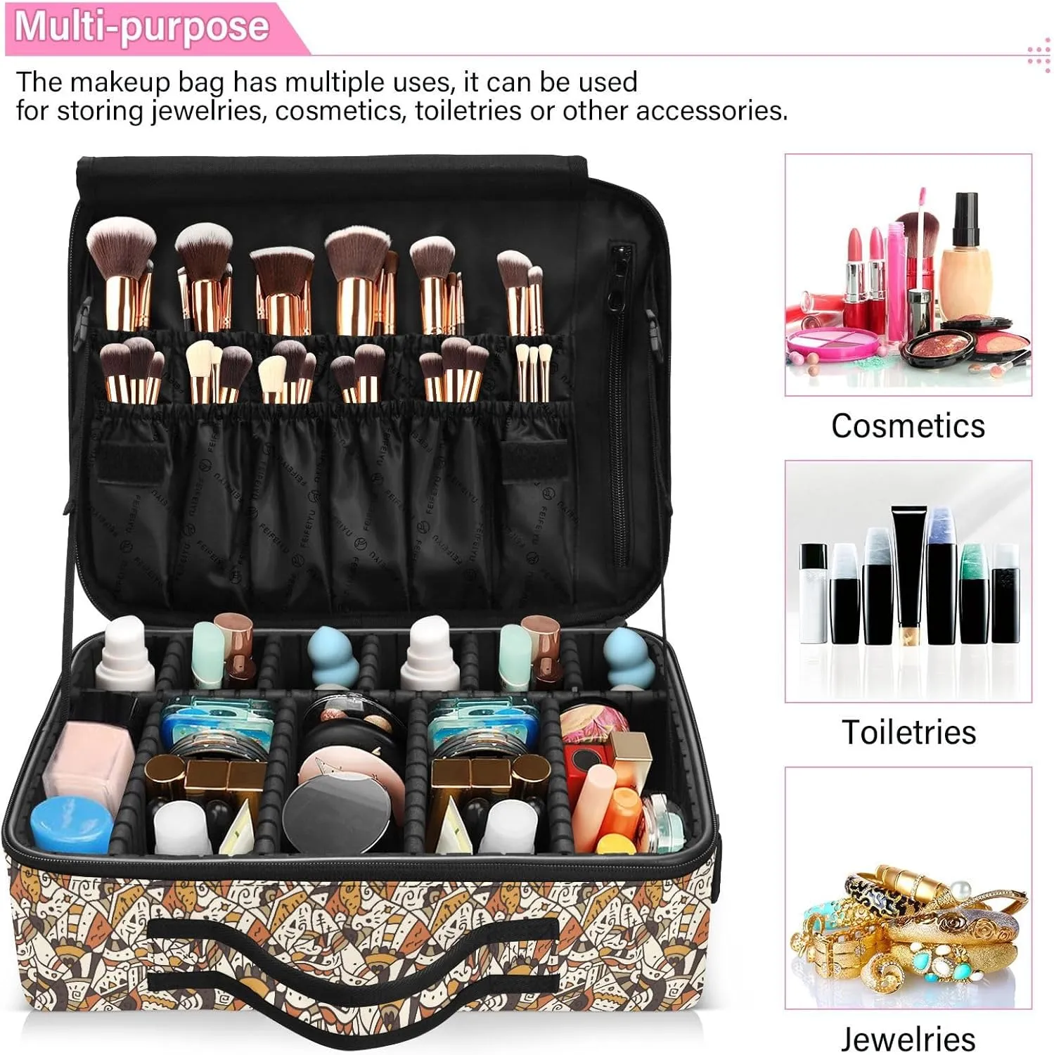XL Hard Shell Large Portable Zipper Makeup Bag for Travel
