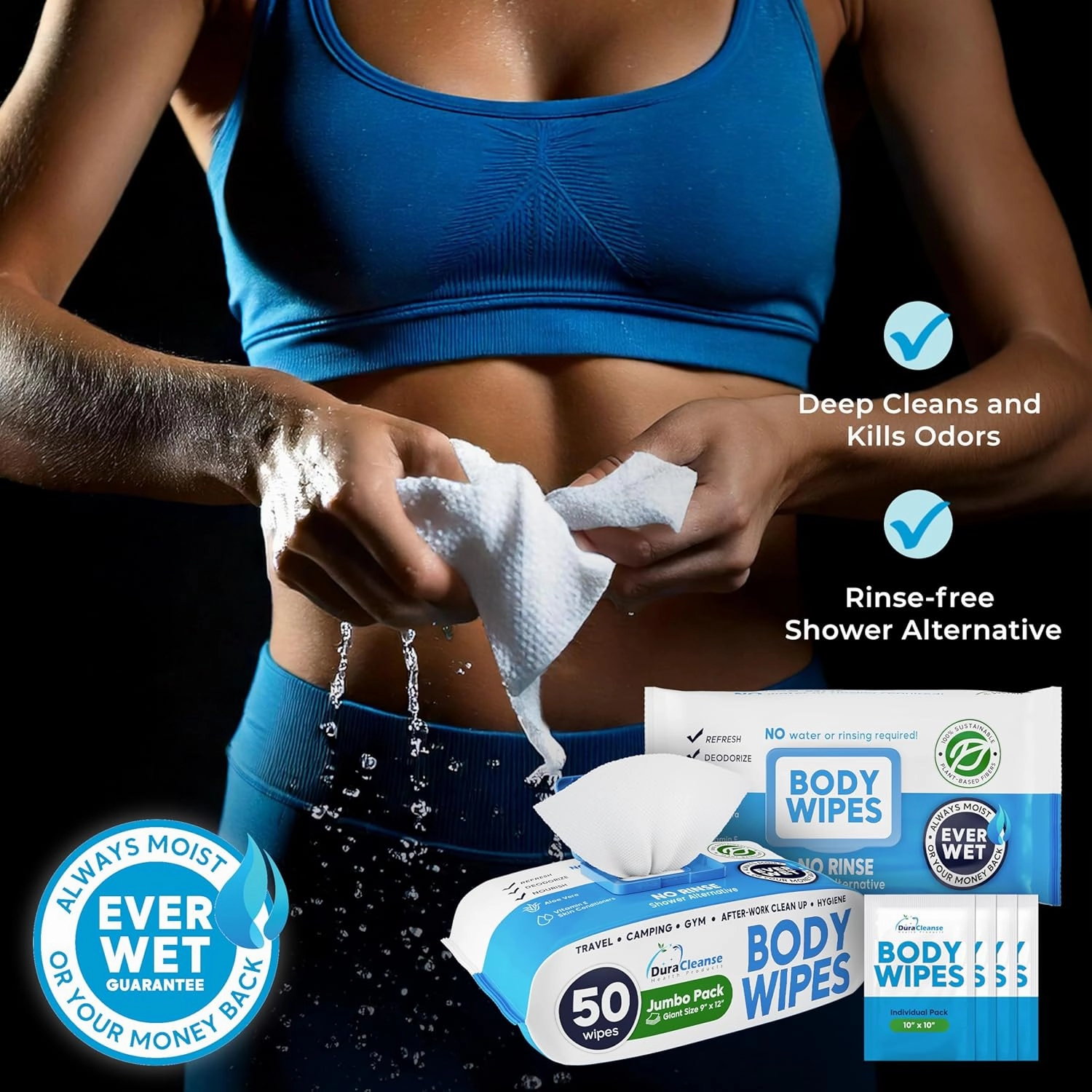 XL Body Wipes - (4 Pack) 200 Shower Wipes   16 Travel Bath Sheets - 9" x 12" Thick Cleansing Waterless Washcloths - No Rinse Disposable Adult Wash Cloths for Elderly Incontinence, Camping Essentials