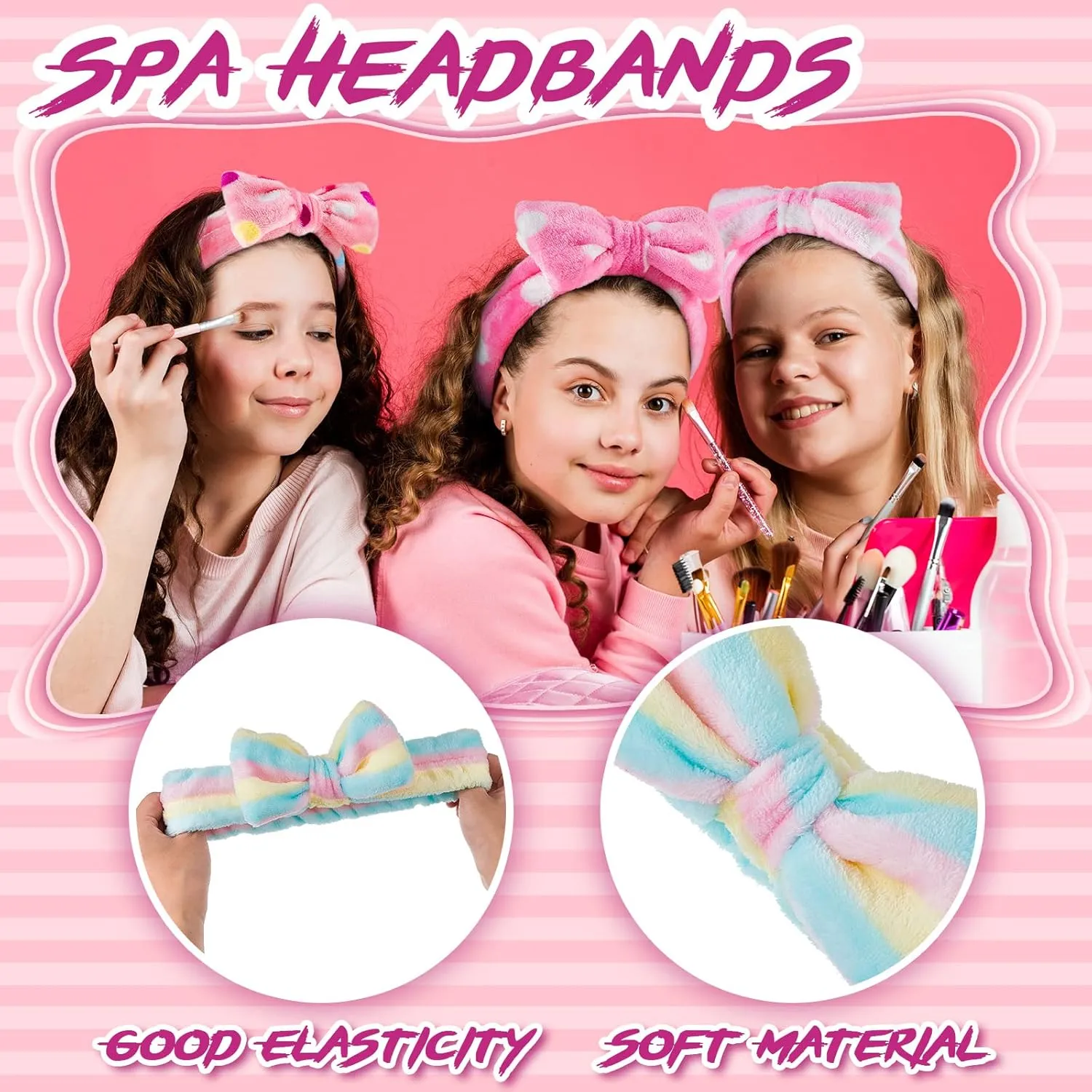 Xuhal 36 Pcs Spa Party Supplies for Girls 12 Kimono Robe V Neck Bathrobe 12 Soft Spa Headband 12 Disposable Foam