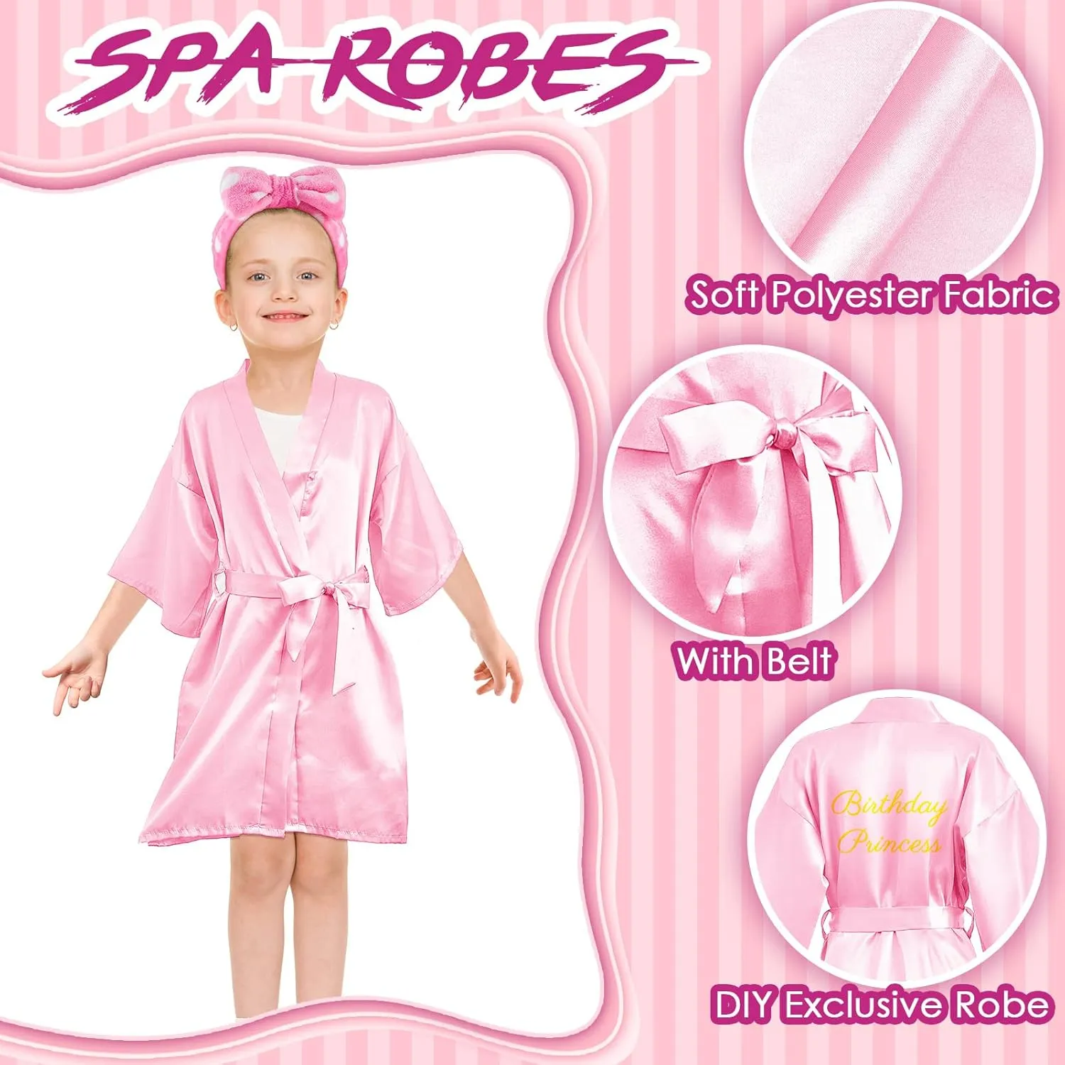 Xuhal 36 Pcs Spa Party Supplies for Girls 12 Kimono Robe V Neck Bathrobe 12 Soft Spa Headband 12 Disposable Foam
