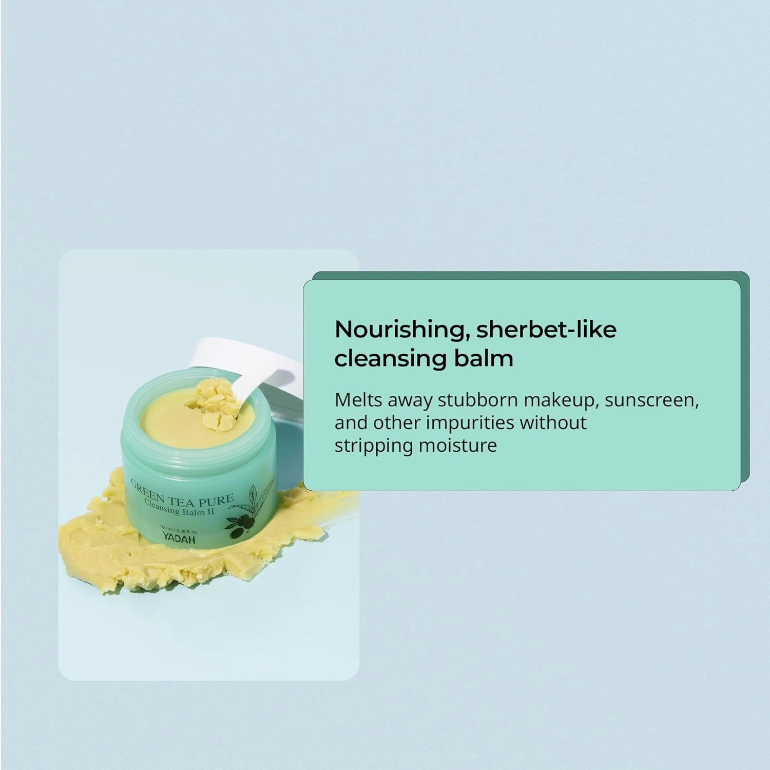 YADAH Green Tea Cleansing Balm II (3.38fl oz) - Makeup Remover, Moisturizing, Residue-Free. Korean Skin Care. Vegan, For Sensitive Skin, Botanical oil extract.