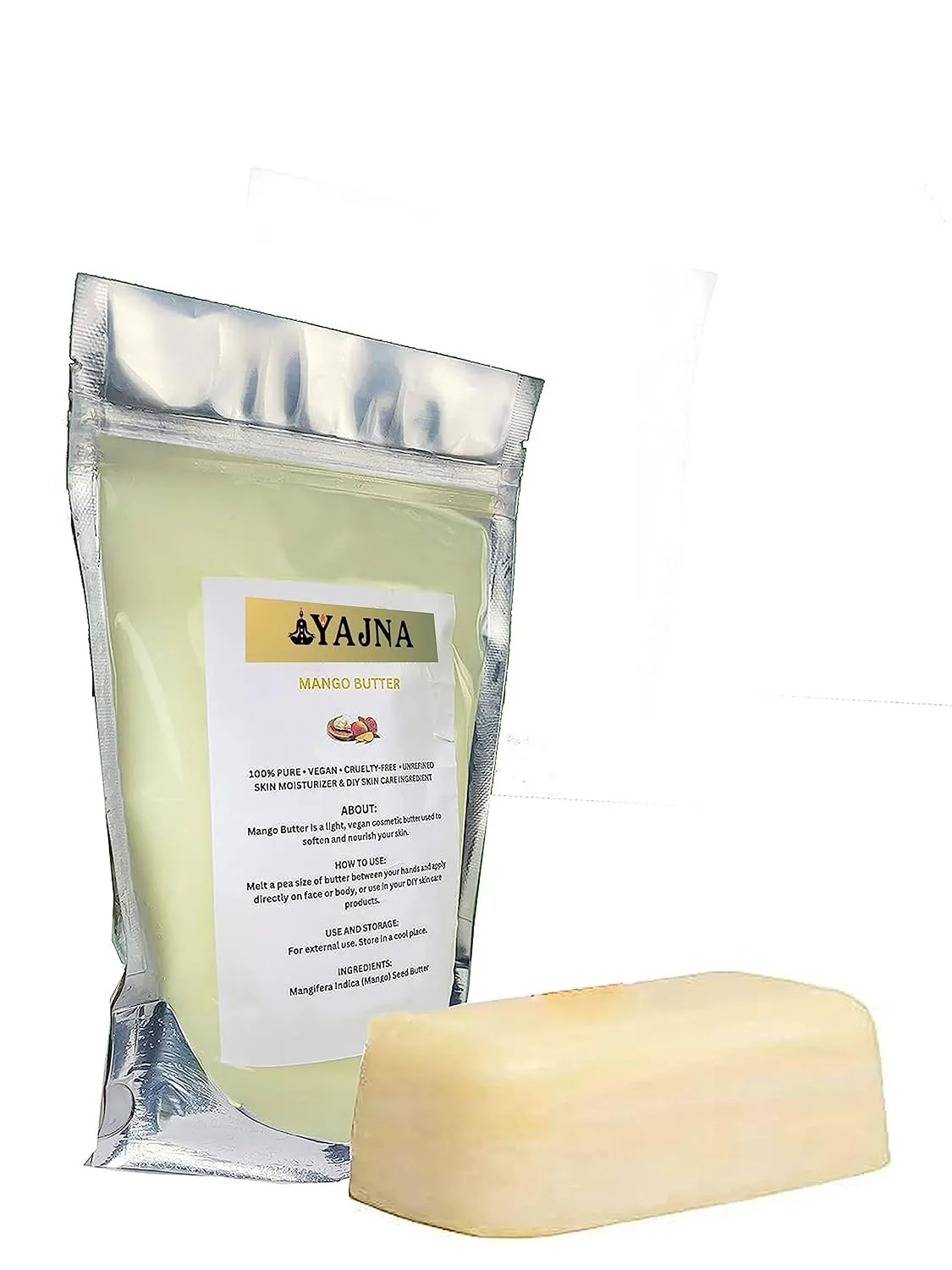 Yajna Organic Raw Mango Butter 100% Pure,Natural & Unrefined| Skin Moisturizer For Face, Body & Hair| 1 LBS/450 GM Ivory/White Grade A | DIY Creams, Balms, Lotions, Soaps| Softens Dry & Tough Skin