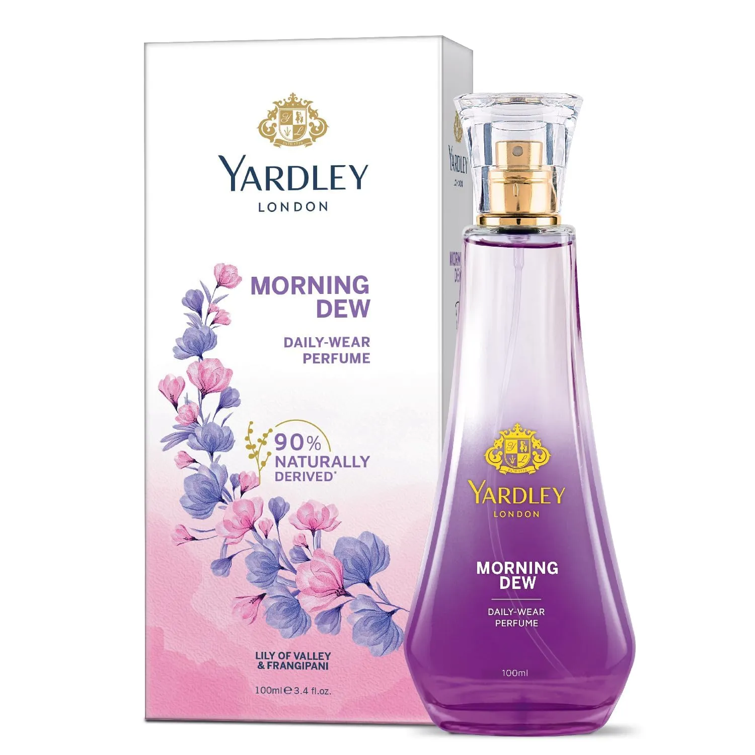 Y.ard-ley London Morning Dew Perfume Spray| Fresh Floral Scent| 90% Naturally Derived| Lilly Of Valley & Frangipani| Perfume For Women| 100Ml