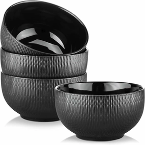 Yedio Black Ceramic Bowls Set of 4, 38 oz Porcelain Large Bowl for Kitchen, Cereal, Soup, Dessert, Rice, Snack, Fruits, Ice Cream, Noodle,Breakfast, Microwave Dishwasher Freezer Oven Safe