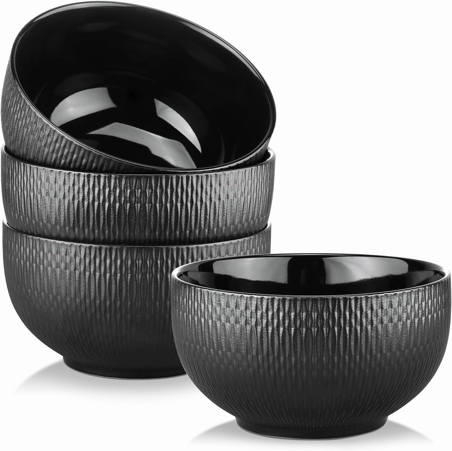 Yedio Black Ceramic Bowls Set of 4, 38 oz Porcelain Large Bowl for Kitchen, Cereal, Soup, Dessert, Rice, Snack, Fruits, Ice Cream, Noodle,Breakfast, Microwave Dishwasher Freezer Oven Safe