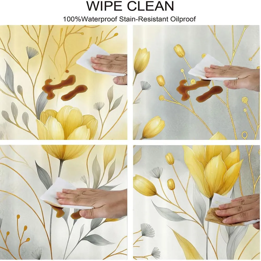 Yellow Oval Elastic Fitted Tablecloth, Autumnal Feels Flowery Blooms with Gentle Leaves on Aquarelle Look Back, for Kitchen Dinning Tabletop Decoration Outdoor Picnic, Fits 48" x 72" Table
