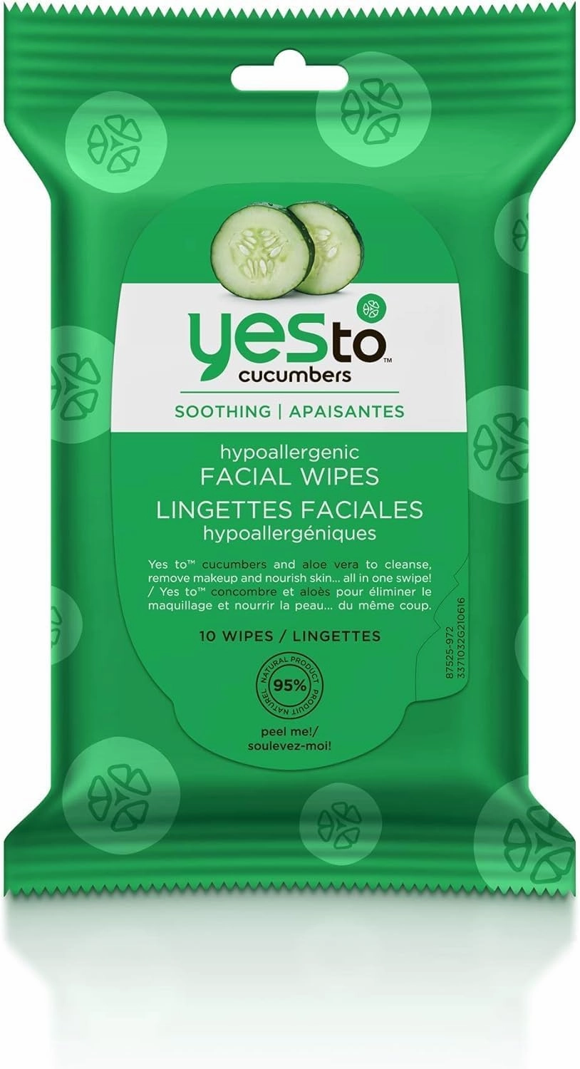 Yes to Cucumbers Soothing Hypoallergenic Facial Towelettes, Travel Size 10 ea (Pack of 3)