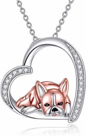 YFN Sterling Silver Dog Pendant - Boston Terrier, French Bulldog, Dachshund, Chihuahua, Yorkshire Terrier Necklaces for Women