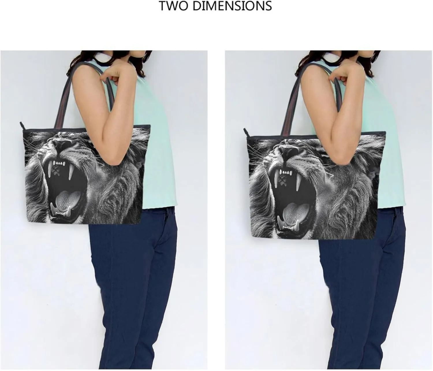 YMXFXP Lightweight Tote Bag Lion Roar Black White for Women Durable Designer Handbag with Zipper for Daily Use L