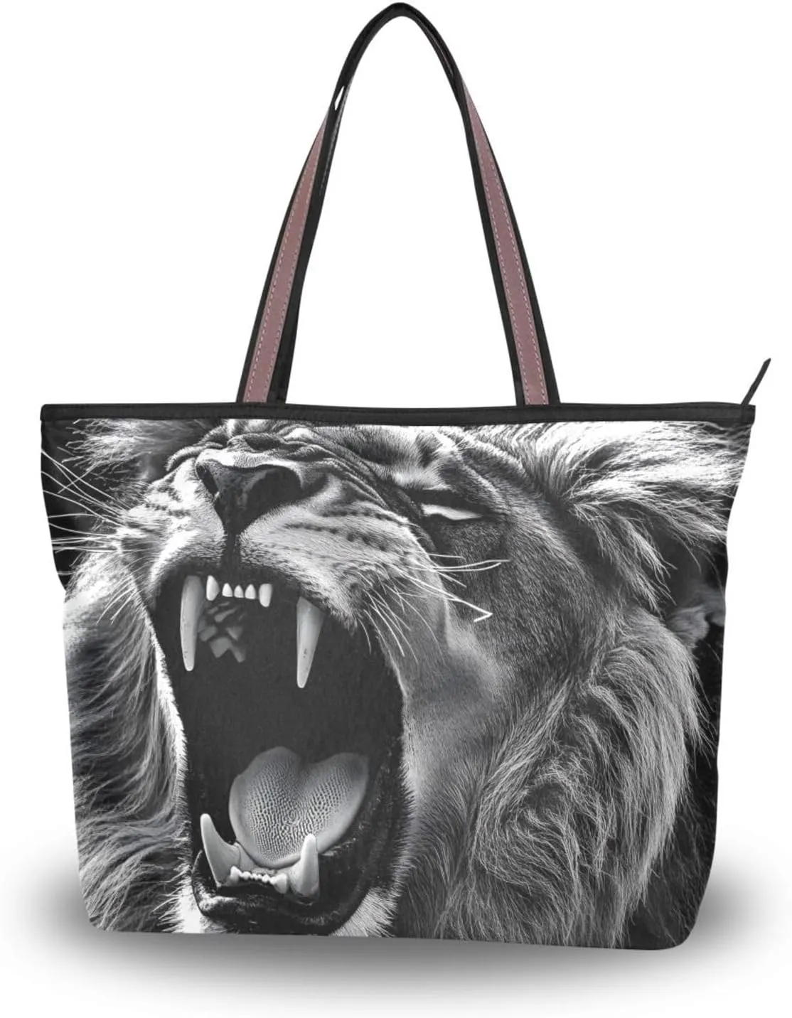 YMXFXP Lightweight Tote Bag Lion Roar Black White for Women Durable Designer Handbag with Zipper for Daily Use L