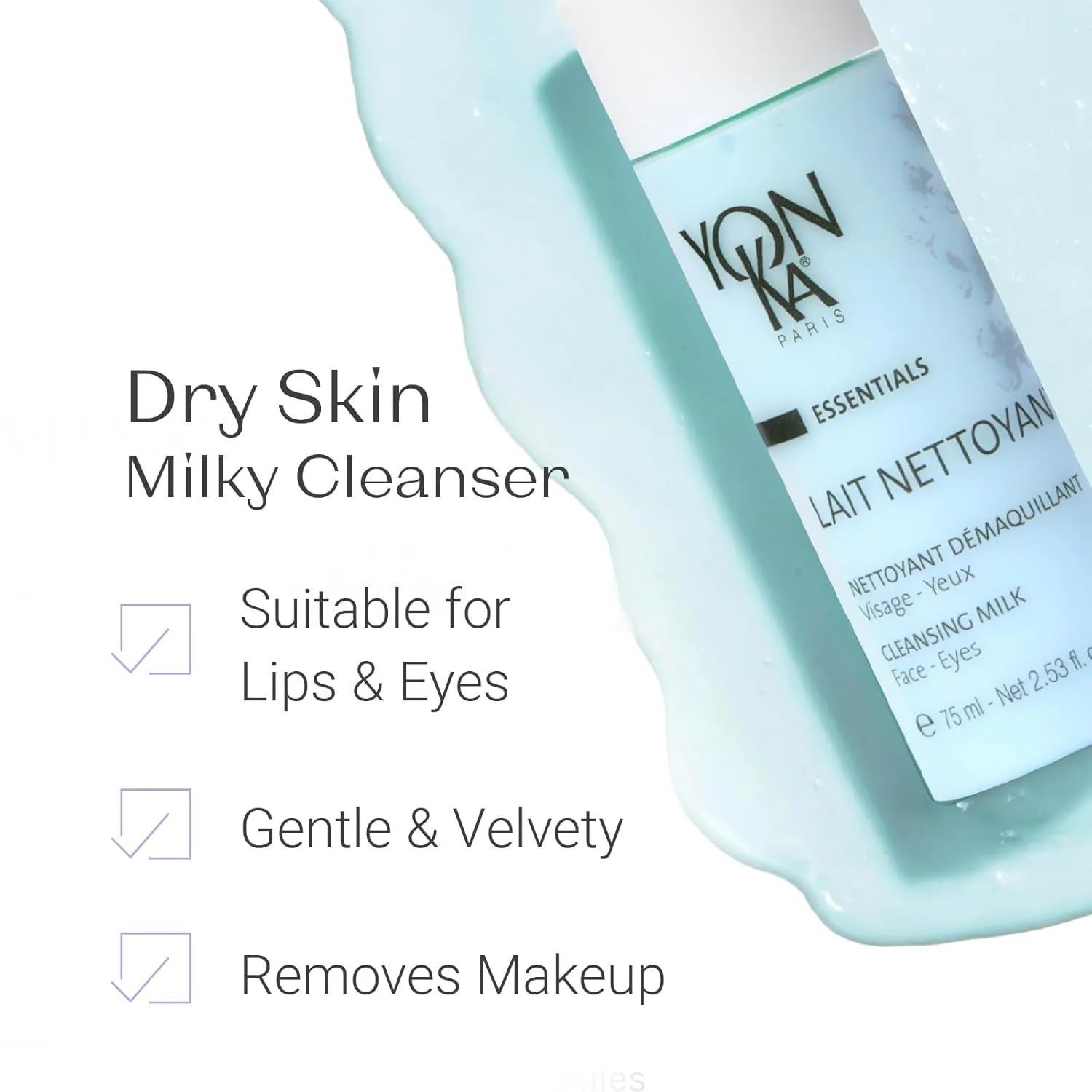 Yon-Ka Lait Nettoyant Facial Cleanser, Gentle Milk Cleanser & Makeup Remover, Daily Plant Based Wash, Moisturize and Balance Skins pH, All Skin Types, Paraben-Free (2.5 oz)