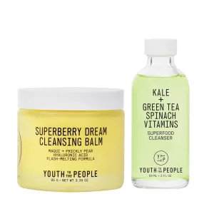 Youth To The People Double Cleanse Duo, 2-Pc Skincare Bundle Set, Daily Face Wash   Waterproof Makeup Remover, Superfood Kale   Green Tea Facial Cleanser (2oz)   Dream Cleansing Balm (3.35oz)